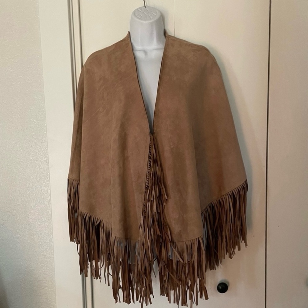 Faux Suede Fringe Cape